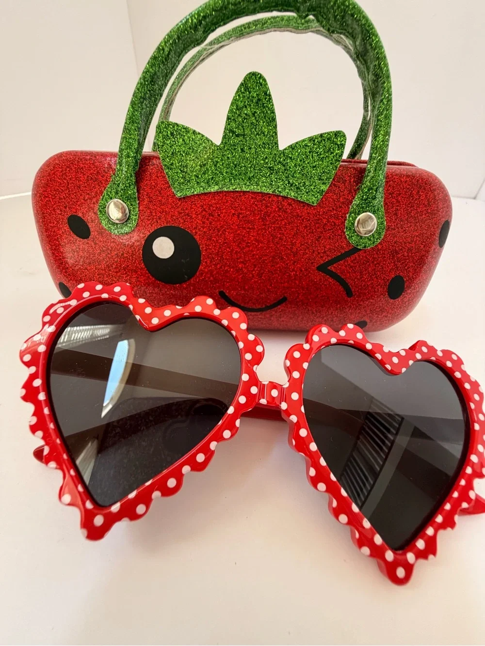Red Heart Sunglasses with Strawberry Case